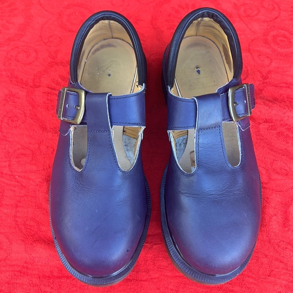 🏴 Vintage MIE Dr. Martens Purple Steel Toe Chunky Mary Jane UK 6 - Picture 10 of 17
